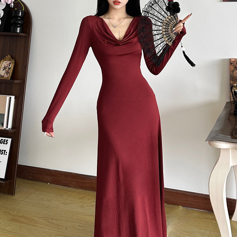 Elegant High-end Lapel Slim-fit Slimming Dress